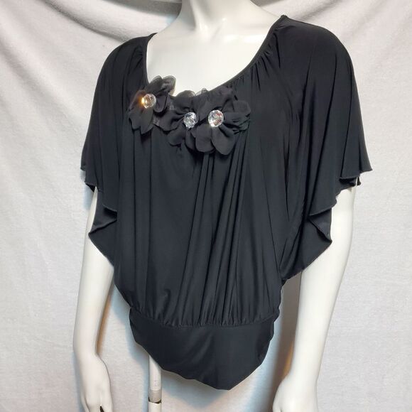 Fashion Gold Black Flower Top - Picture 1 of 5
